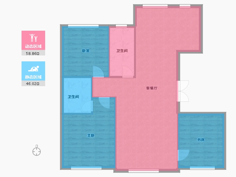 黑龙江省-大庆市-银河太阳城六期银河御府-96.72-户型库-动静分区