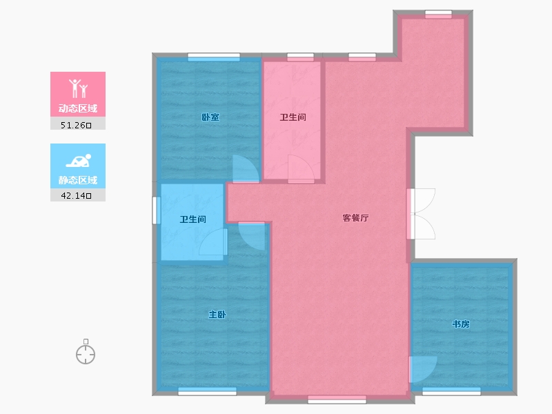 黑龙江省-大庆市-银河太阳城六期银河御府-85.55-户型库-动静分区