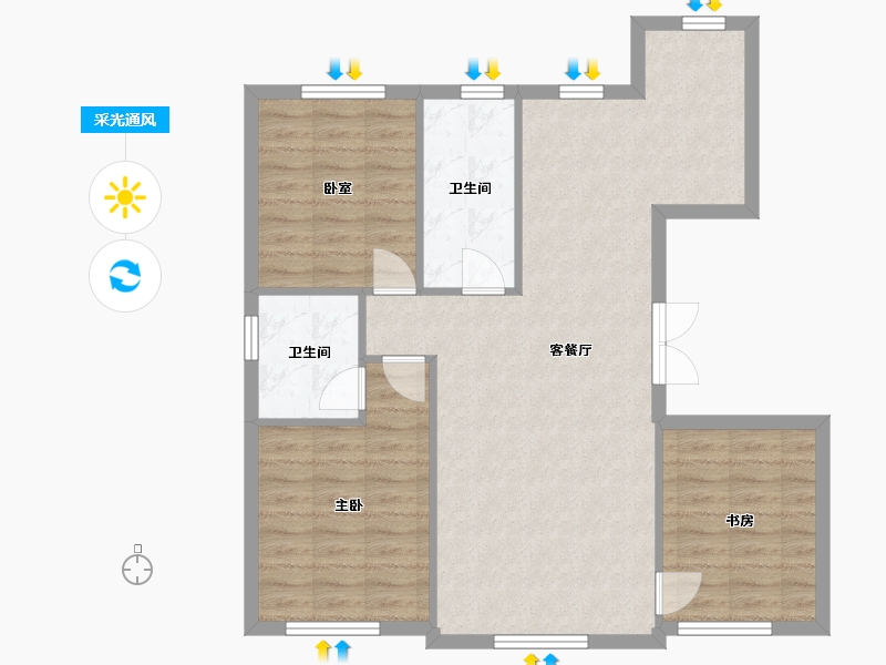 黑龙江省-大庆市-银河太阳城六期银河御府-85.55-户型库-采光通风