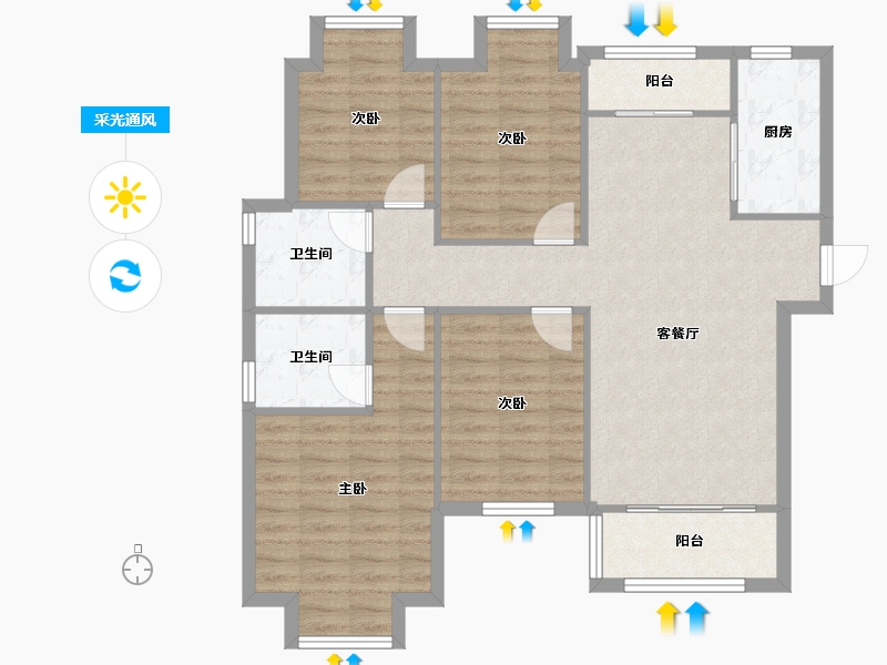 湖北省-武汉市-绿地香树花城-110.73-户型库-采光通风