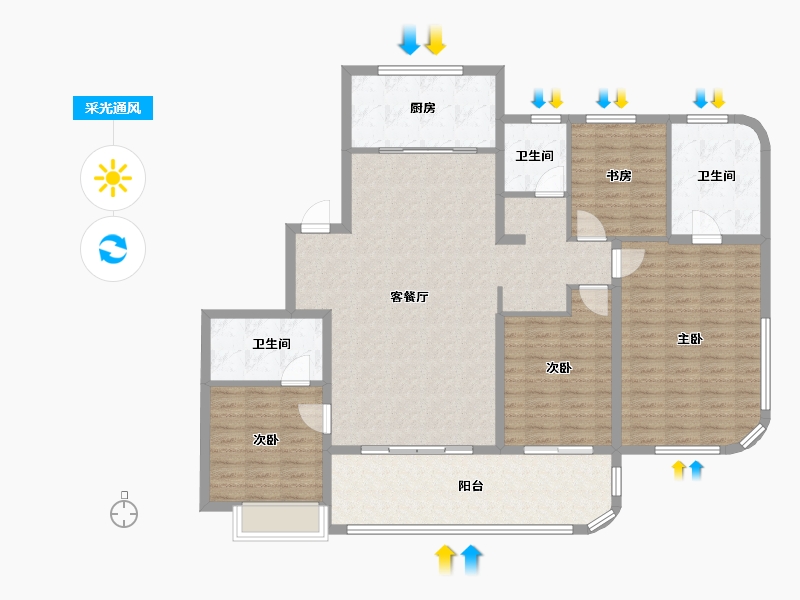 浙江省-金华市-绿城凤起潮鸣-140.16-户型库-采光通风