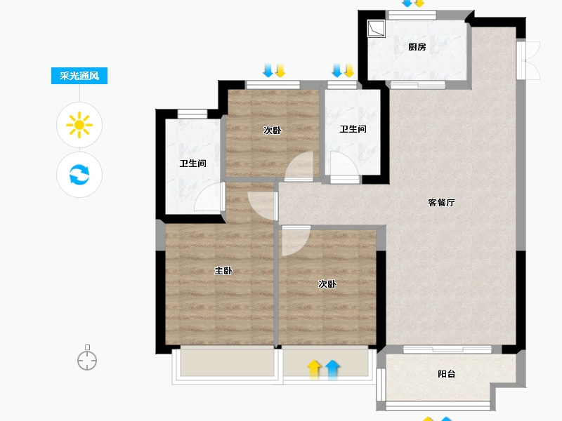 陕西省-榆林市-盛景馨苑-73.63-户型库-采光通风