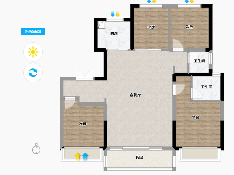 陕西省-榆林市-盛景馨苑-96.60-户型库-采光通风