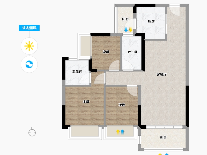 广东省-肇庆市-敏捷水映澜山-75.00-户型库-采光通风