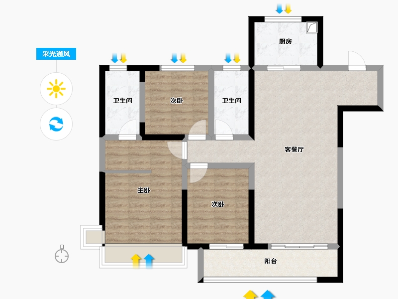 山东省-德州市-禹城德百玫瑰园-108.00-户型库-采光通风