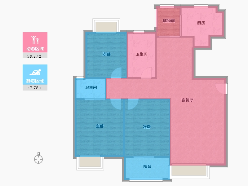 江苏省-苏州市-香城颐园-99.56-户型库-动静分区