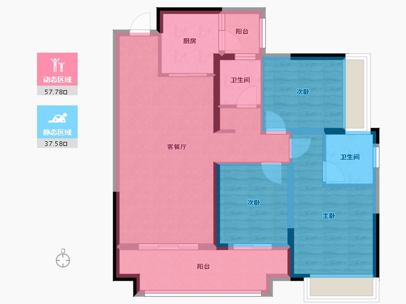 湖南省-郴州市-鑫汇·正和圆-84.87-户型库-动静分区