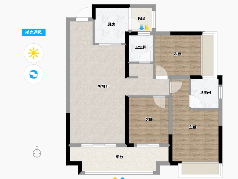 湖南省-郴州市-鑫汇·正和圆-84.87-户型库-采光通风