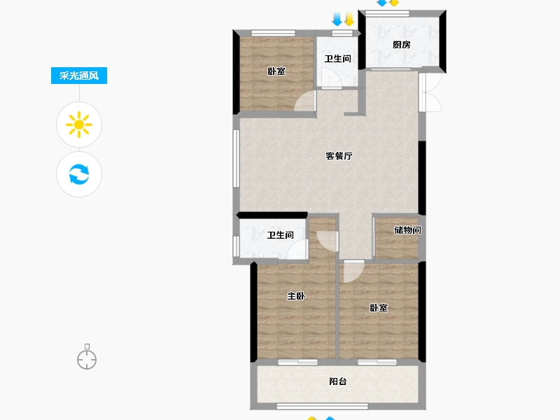 浙江省-绍兴市-盛祥华庭-88.91-户型库-采光通风