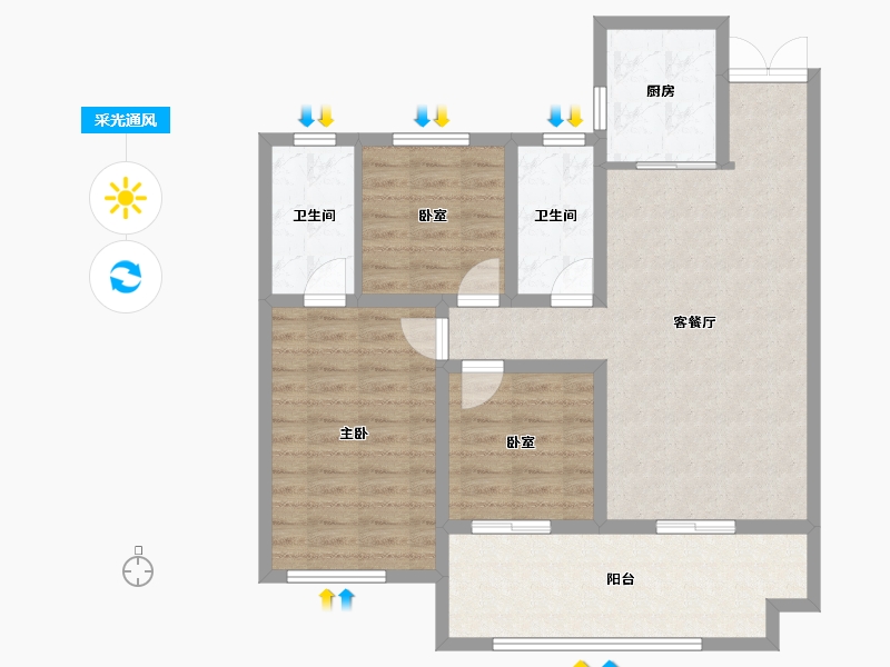 陕西省-汉中市-桃李佳苑-90.23-户型库-采光通风