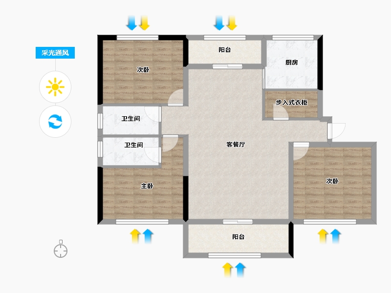 山东省-烟台市-金脉华府-111.71-户型库-采光通风