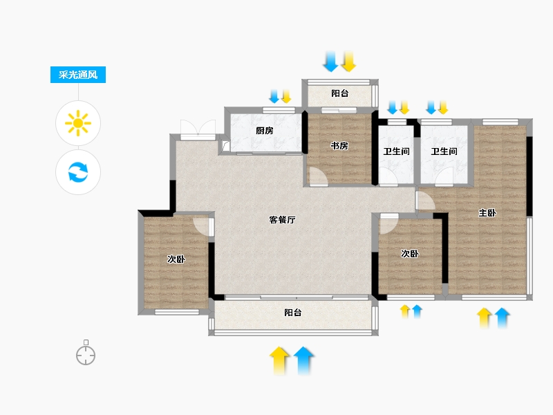 四川省-成都市-华润置地青羊润府-123.68-户型库-采光通风