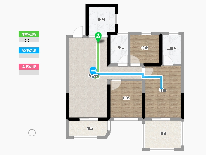 陕西省-西安市-永晖文檀府-70.89-户型库-动静线