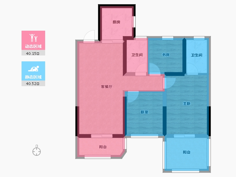 陕西省-西安市-永晖文檀府-70.89-户型库-动静分区