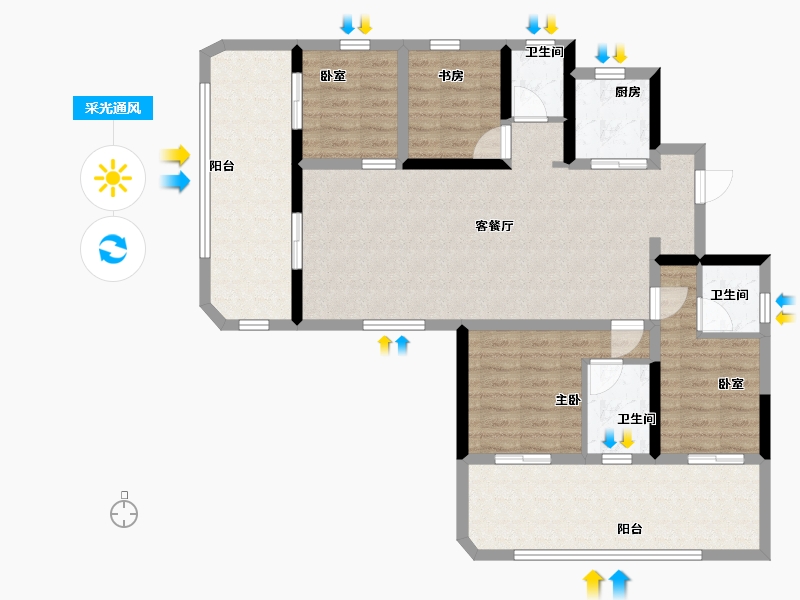 陕西省-西安市-永晖文檀府-103.13-户型库-采光通风