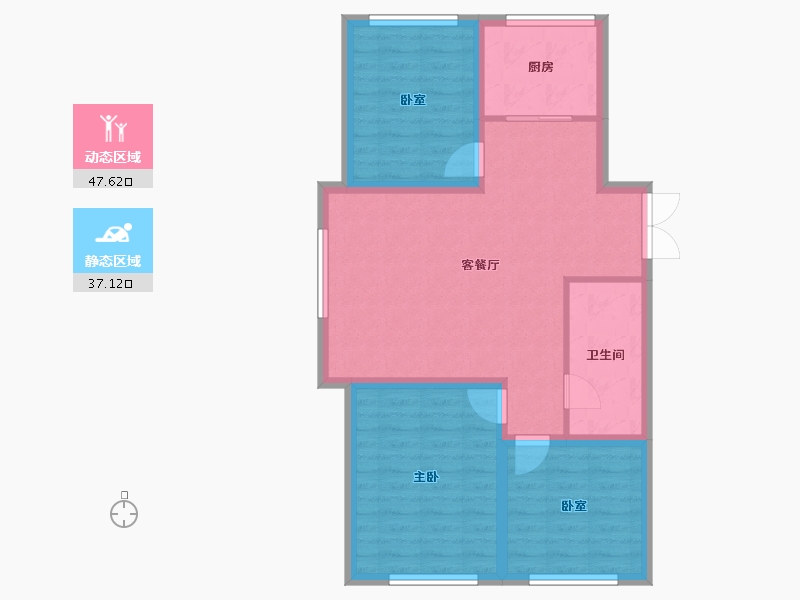 内蒙古自治区-赤峰市-璞玥风华-85.60-户型库-动静分区