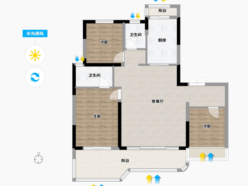 陕西省-西安市-华润润玺台-100.45-户型库-采光通风