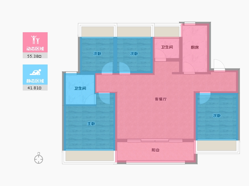 江苏省-南京市-绿洲·云湖十里院-85.98-户型库-动静分区