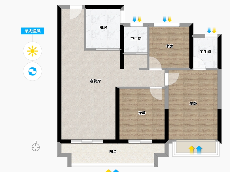 陕西省-咸阳市-绿城桂语天境-78.71-户型库-采光通风