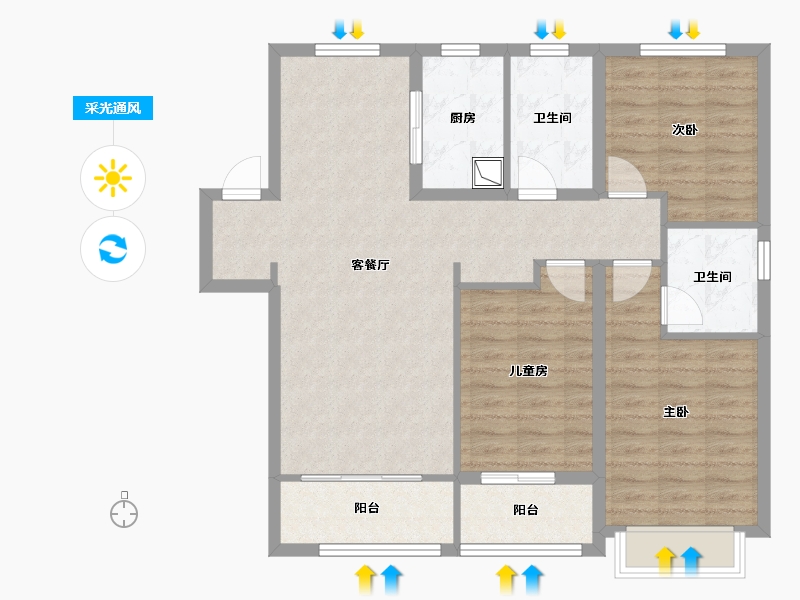 陕西省-西安市-地建嘉信臻城-92.97-户型库-采光通风