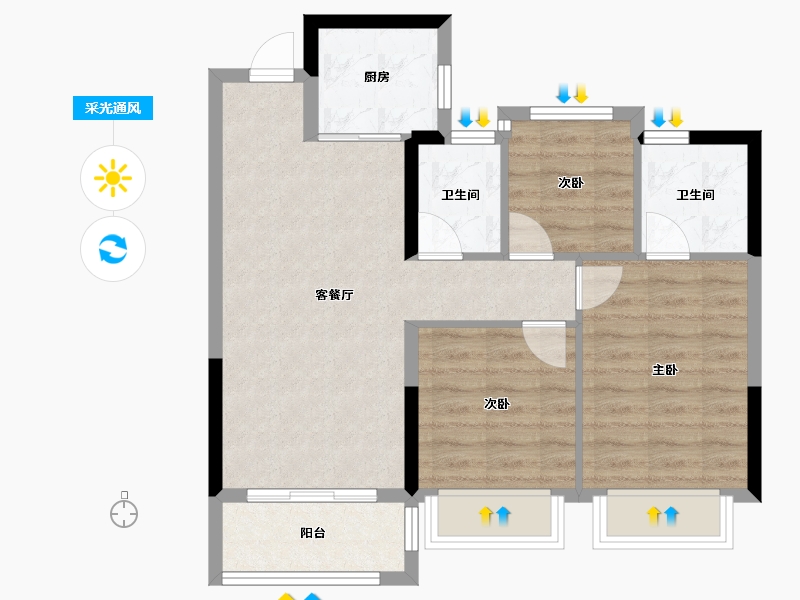 浙江省-温州市-华鸿·江澜天宸-68.06-户型库-采光通风