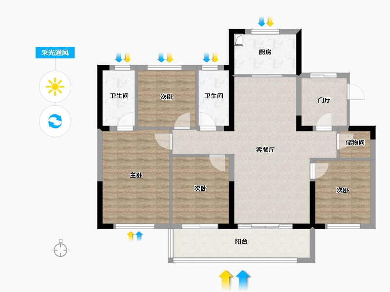 浙江省-宁波市-保利瑧誉-107.40-户型库-采光通风