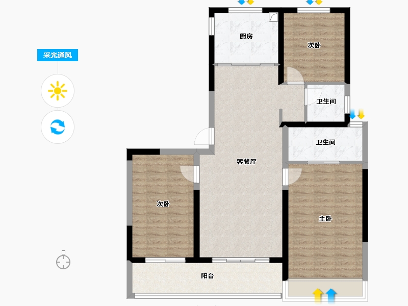 浙江省-嘉兴市-云上悦府-100.88-户型库-采光通风