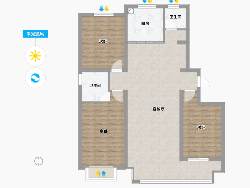 河北省-唐山市-水岸名都三期-96.83-户型库-采光通风