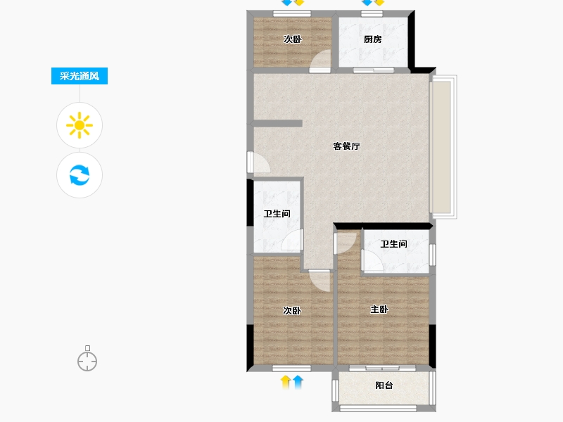 浙江省-湖州市-华锦云湖境-96.00-户型库-采光通风