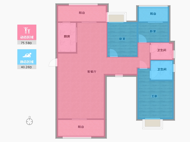 福建省-泉州市-禹州佐岸香筑B区8期4室2厅-105.60-户型库-动静分区