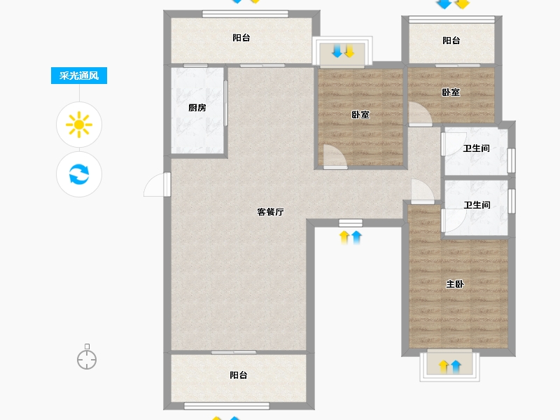 福建省-泉州市-禹州佐岸香筑B区8期4室2厅-105.60-户型库-采光通风