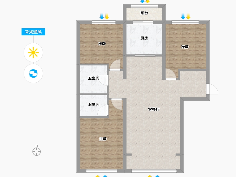 山西省-大同市-悦城丽景西苑-101.81-户型库-采光通风