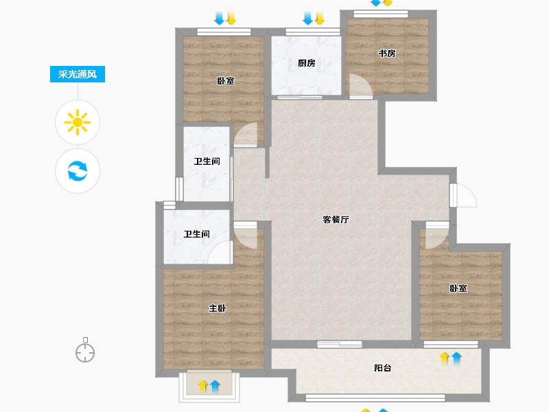 河南省-平顶山市-常绿东风宸苑-108.00-户型库-采光通风