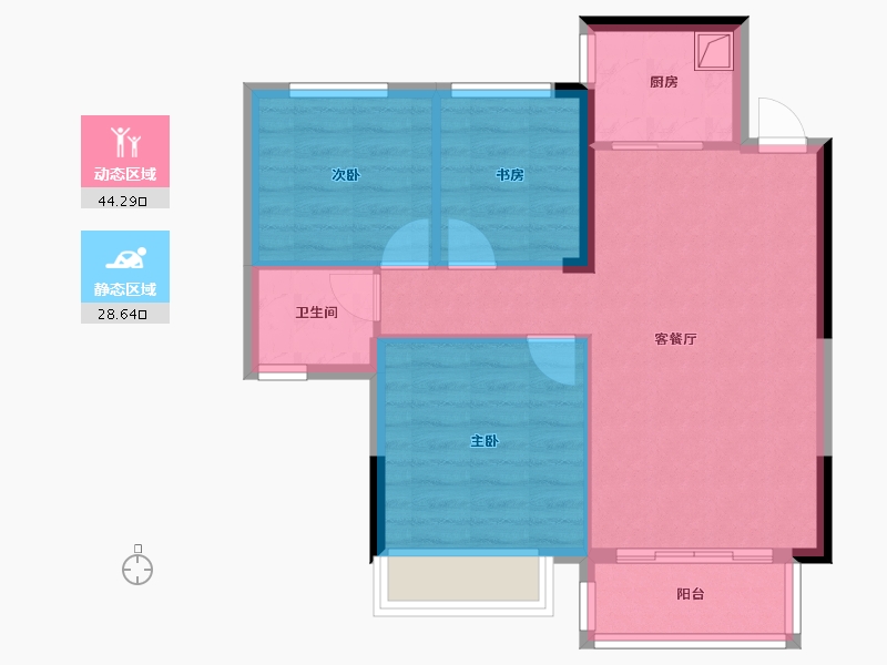 贵州省-铜仁市-松桃苗族自治县廖皋街道金阳金都二期B-1区-74.80-户型库-动静分区