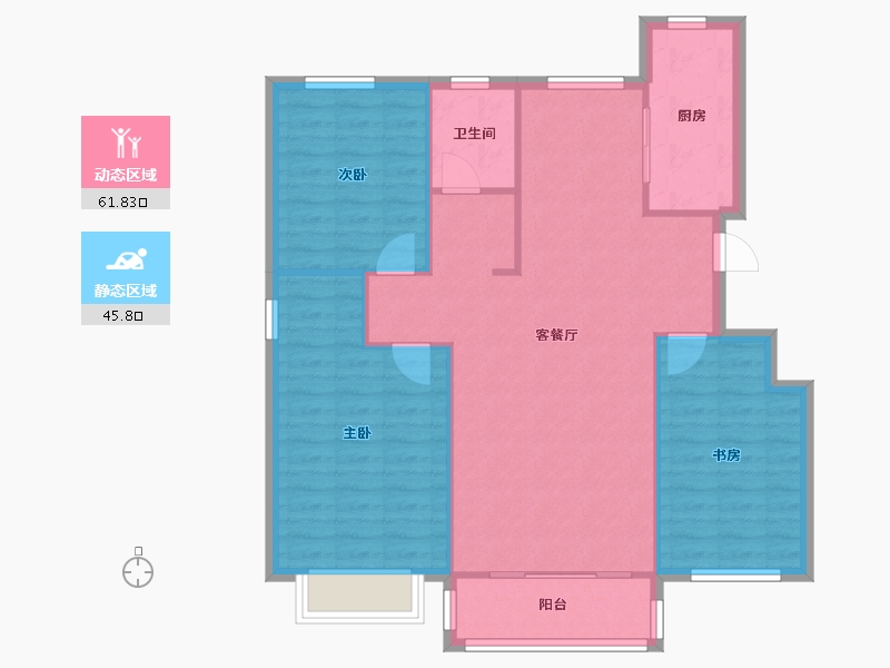 内蒙古自治区-鄂尔多斯市-伊泰华府世家2期-101.00-户型库-动静分区