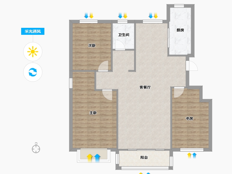 内蒙古自治区-鄂尔多斯市-伊泰华府世家2期-101.00-户型库-采光通风