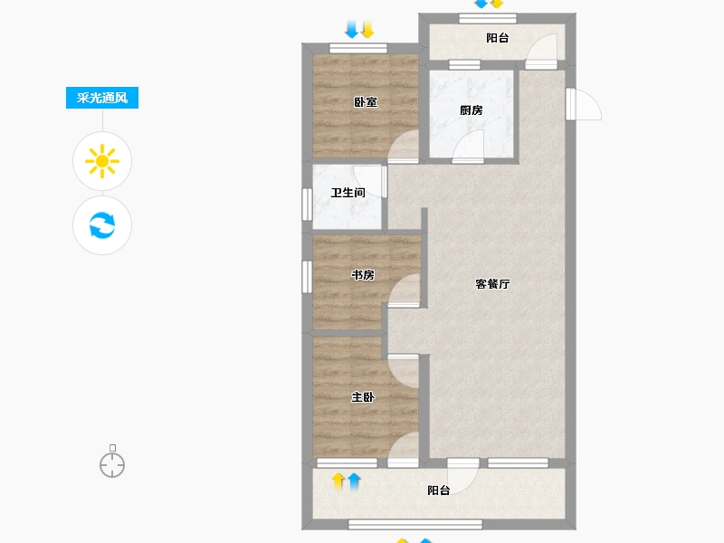 山东省-青岛市-天一仁和珑樾尚璟-73.36-户型库-采光通风