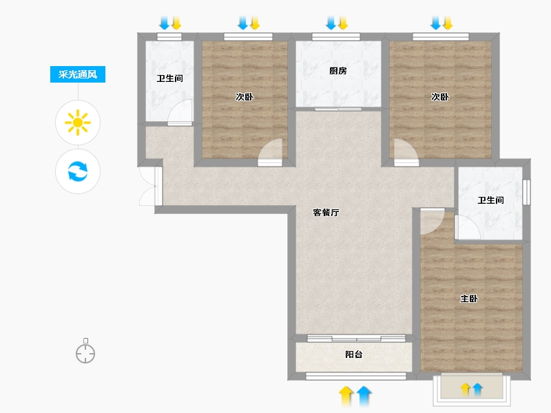 河北省-石家庄市-东胜珑书园-101.52-户型库-采光通风