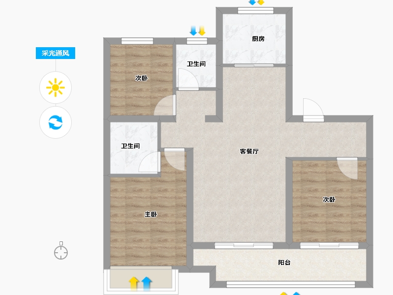 山西省-太原市-保利悦公馆-85.60-户型库-采光通风