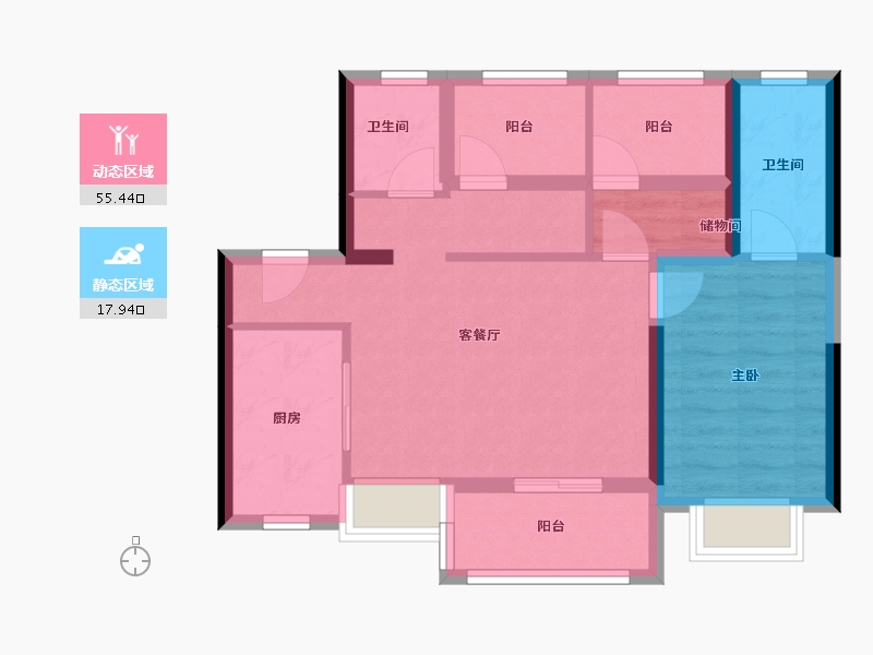 广东省-广州市-武汉城建保利花语和岸-65.36-户型库-动静分区