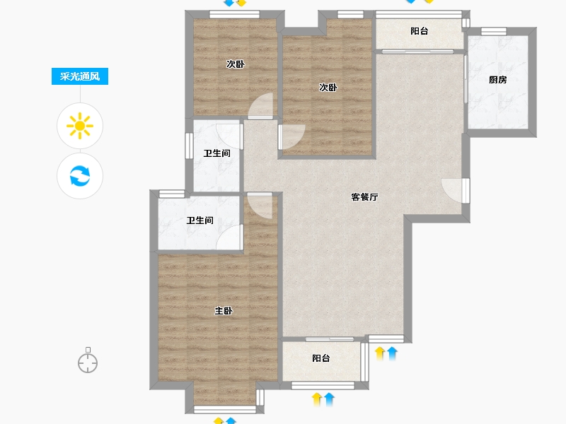 陕西省-西安市-珠江新城-90.40-户型库-采光通风