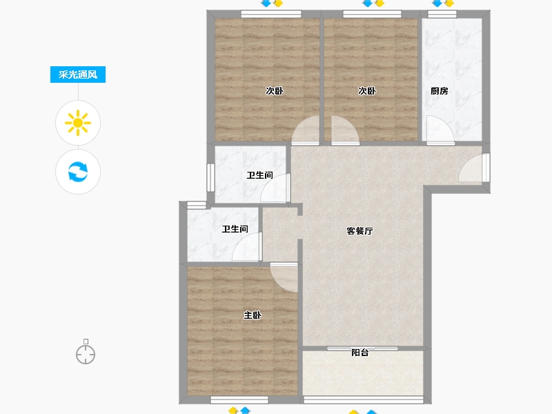 江苏省-无锡市-润泽雅居-89.84-户型库-采光通风