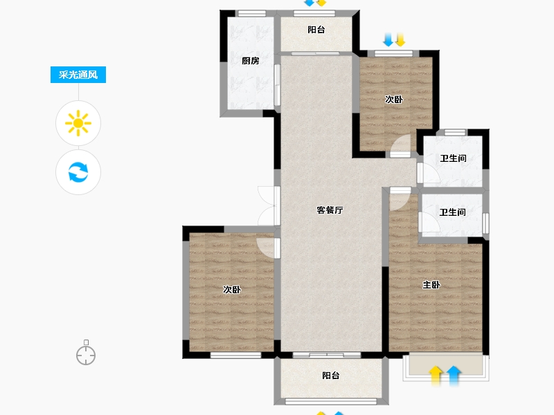 陕西省-咸阳市-崇文海棠-108.80-户型库-采光通风