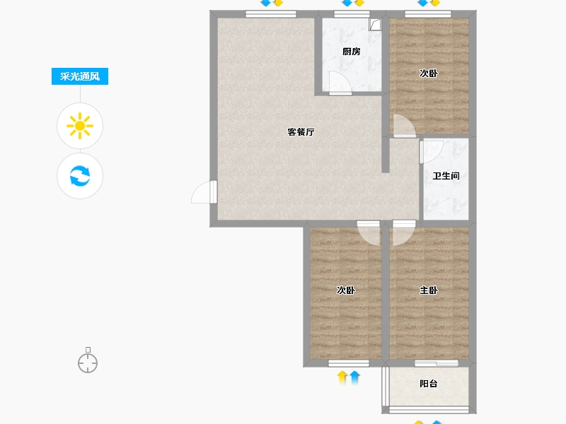 河北省-唐山市-虹达小区-96.75-户型库-采光通风