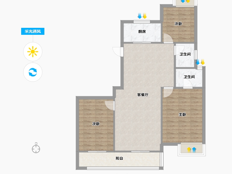 湖北省-黄石市-湖山新城-93.39-户型库-采光通风