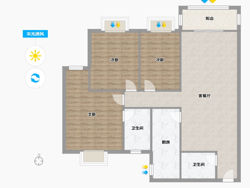 陕西省-西安市-华府新桃园-120.00-户型库-采光通风