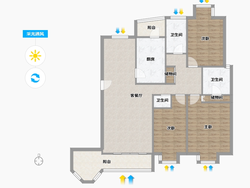 天津-天津市-蓝水园-136.00-户型库-采光通风