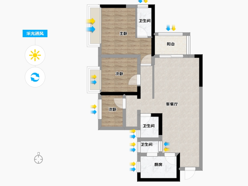 重庆-重庆市-潼南欧鹏耶鲁公馆-67.17-户型库-采光通风