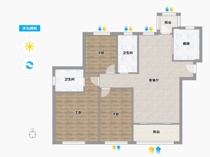 天津-天津市-红星国际晶品(晶品轩)-104.85-户型库-采光通风