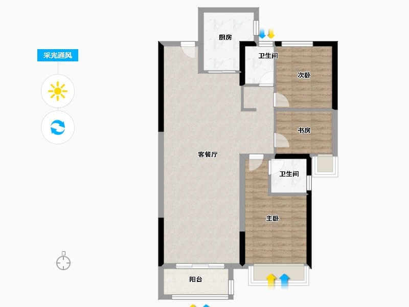 河南省-郑州市-康桥玖玺园-89.60-户型库-采光通风